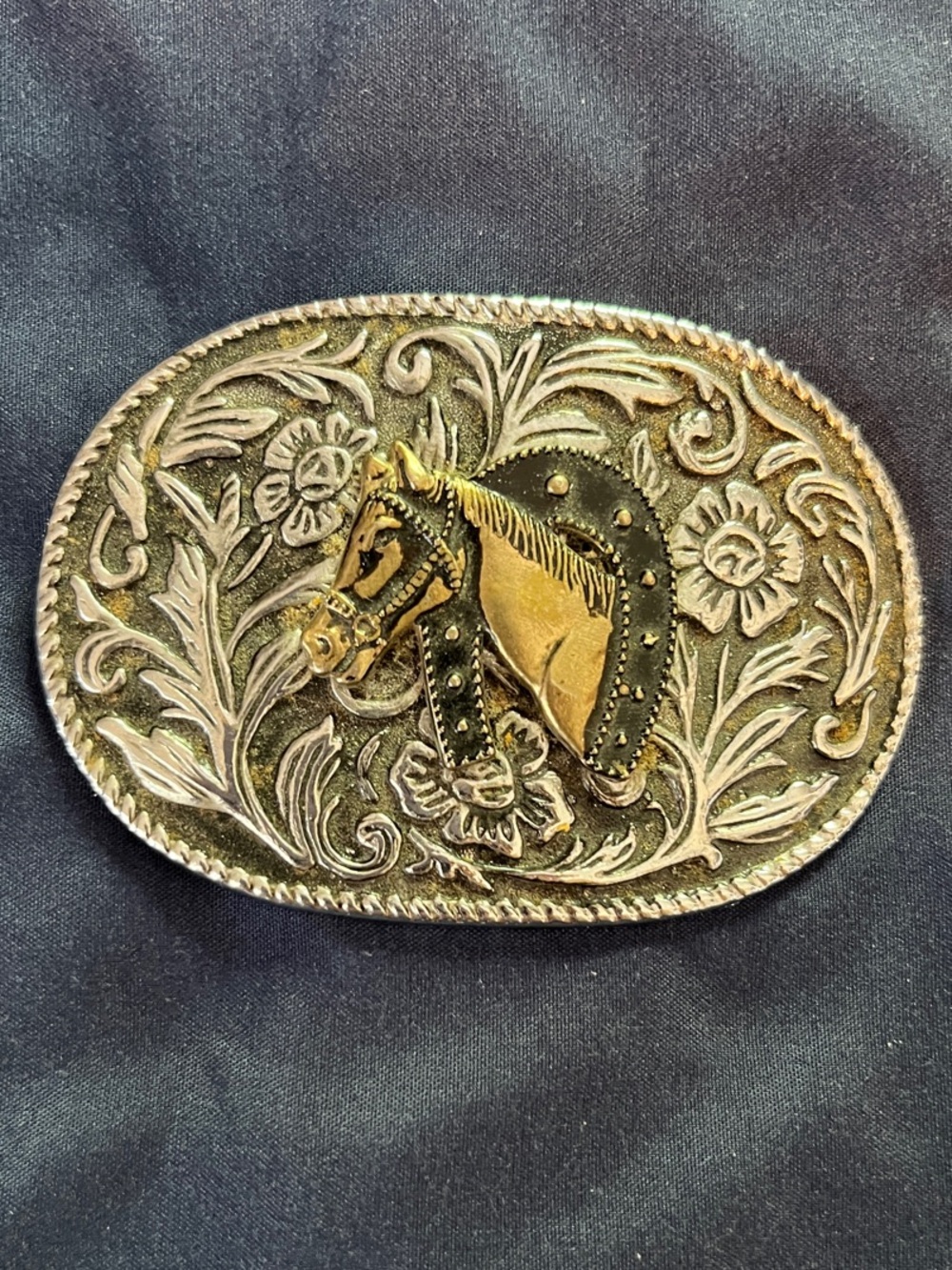 Vintage Western horseshoe Horses don’t stop they keep going Floral Oval Belt